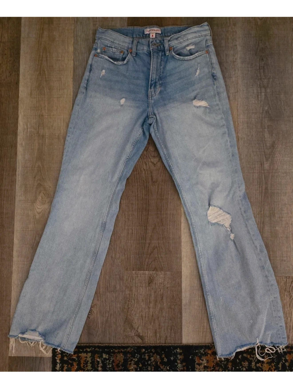 Lucky Brand Boyfriend Mid Rise Flare Jeans Light Wash Distressed Raw Hem